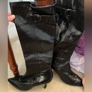 Black Bandolino knee-high patent leather boots